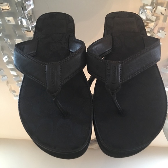 men's coach leather flip flops